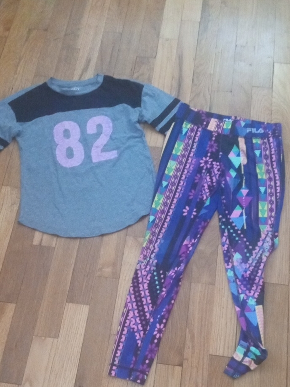 girl 8 Fila Purple Geometric Active Leggings and top